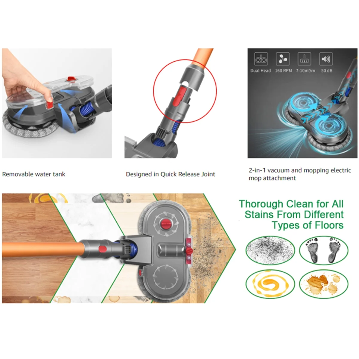 For V15 V11 V10 V8 V7 Vacuum Cleaner Electric Mop Attachment with Detachable Water Tank 12 Reusable Mop Pads