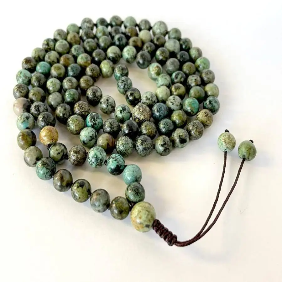 

Натуральный африканский зеленый камень: ожерелье-мала из 108 бусин для роста и заземления, целебное кристаллическое украшение