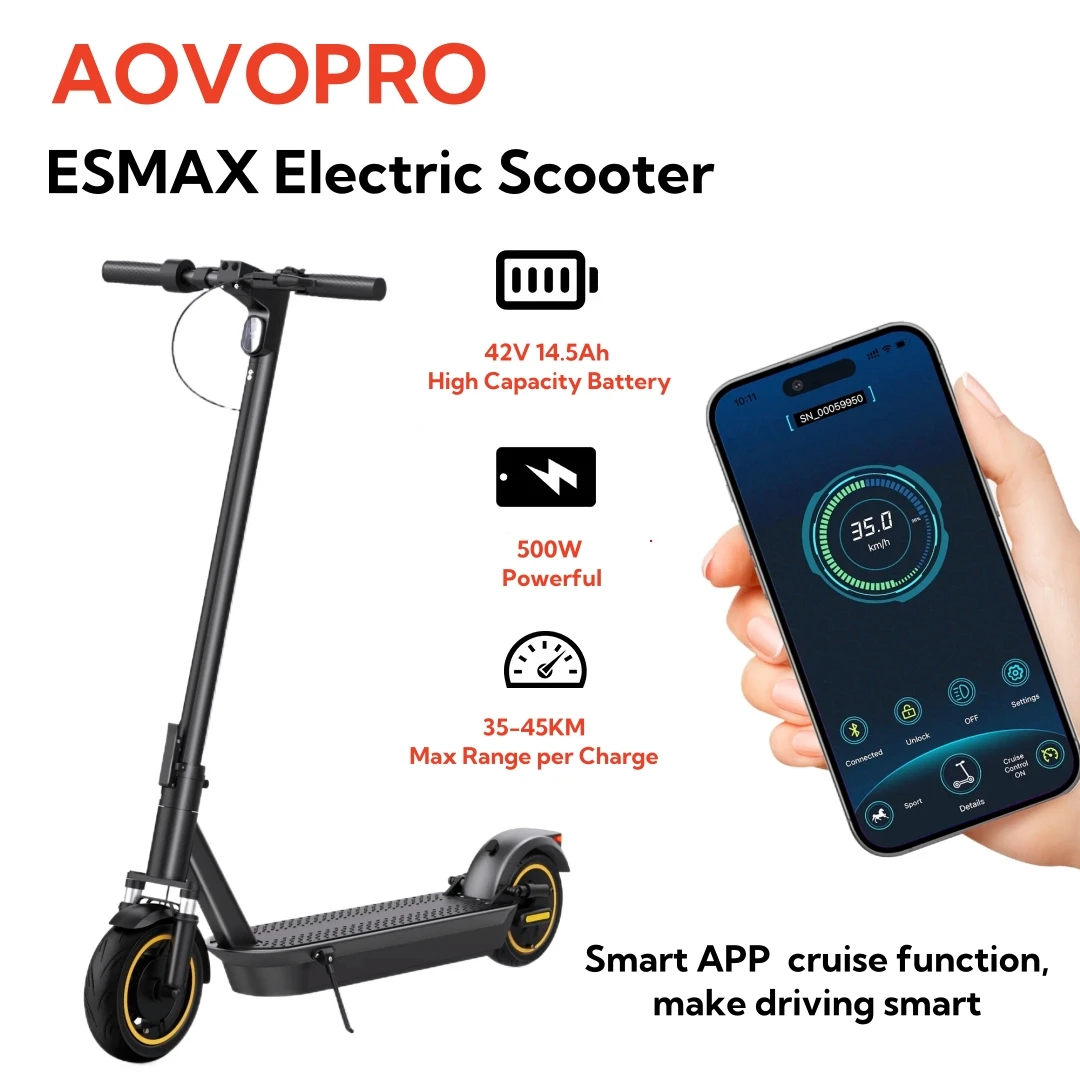 AOVOPRO ESMAX New Electric Scooter 500W 40km/h Smart APP Double brake waterproof Shock Absorbing Foldable Electric Scooter