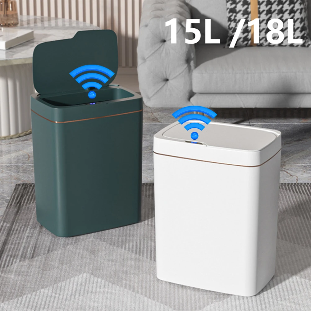 

15/18L Smart Sensor Trash Can Rechargeable Intelligent Touchless Trash Can Quiet Auto Motion Sensor Rubbish for Kitchen Bathroom