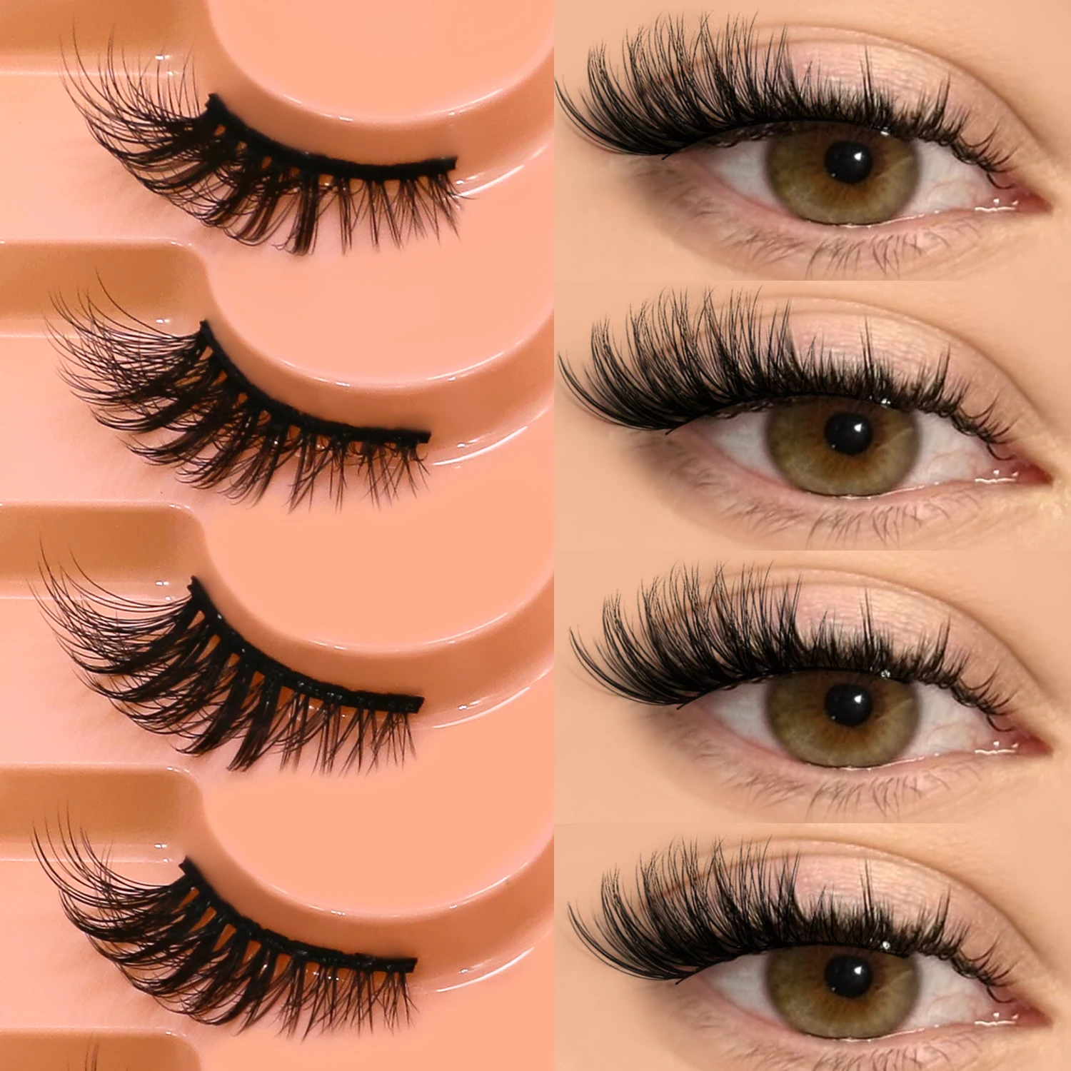 VELTRINAY 하프 래쉬 내추럴 캣 아이 속눈썹 위스피 인조 속눈썹 3D 볼륨 스트립 내추럴 래쉬 가짜 속눈썹 메이크업