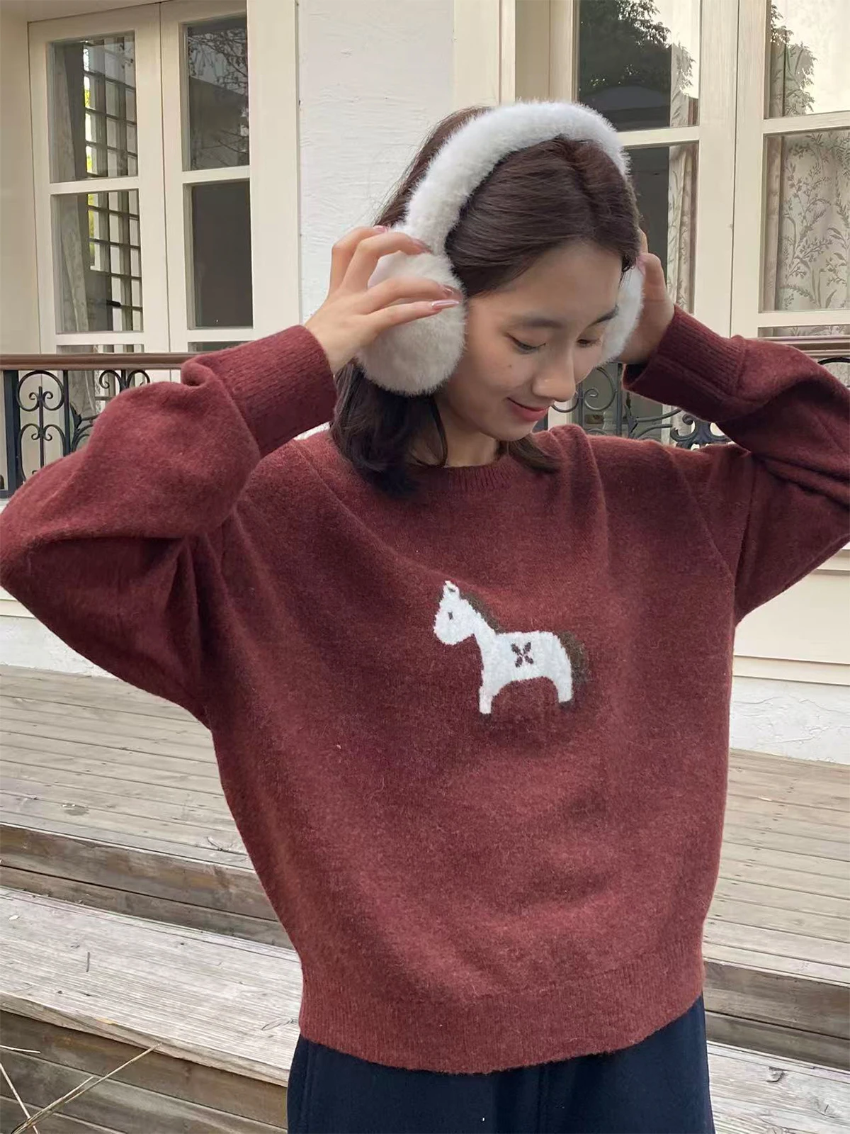 

Вязаный свитер Botanique из шерсти альпака, зимний, повседневный, свободного кроя, с круглым вырезом, на молнии, с длинными рукавами, женский трикотаж