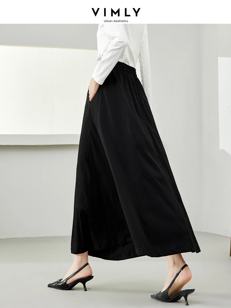 Vimly Women\'s Black Long Skirt 2024 Spring New In Elegant A-line Elastic Waist Female Swing Maxi Skirts Woman Clothing M6068