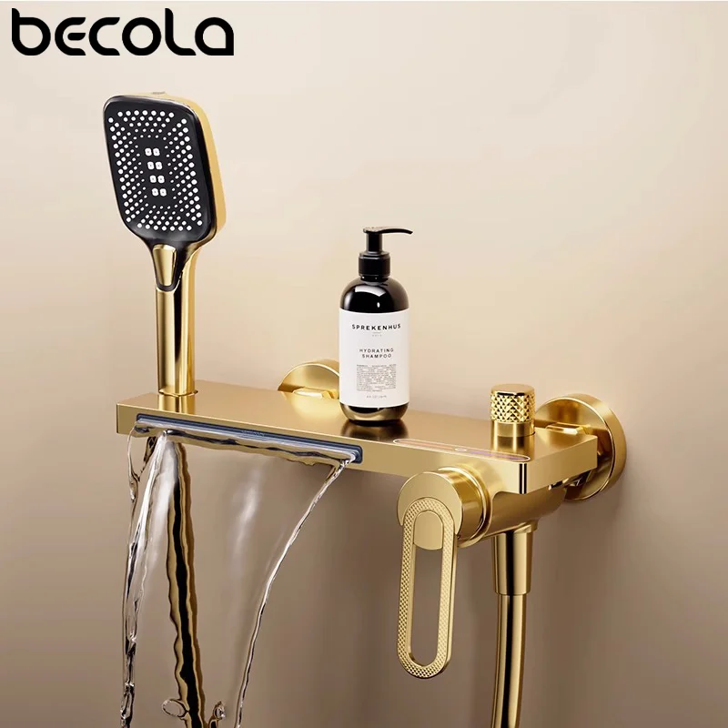 Bathtub Shower Faucet Single Handle Spout Mixer Tap With Hand Shower Wall Mount Platform Bath Mixer Water Faucet Wall Mounted