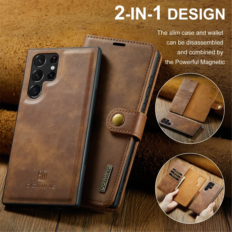 For Samsung Galaxy S23 24 Plus Ultra Deluxe removable magnetic wallet flip cover cell phone leather case