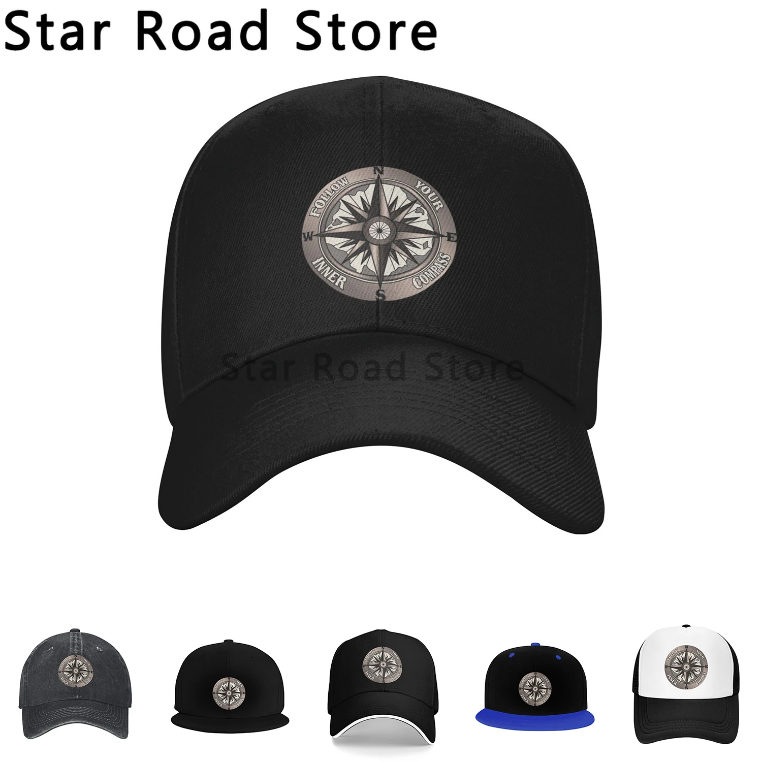 

Follow Your Inner Compass Print Baseball Cap Fashion Summer Outdoor Men Women Dad Hat Compass Adjustable Snapback Hat for unisex