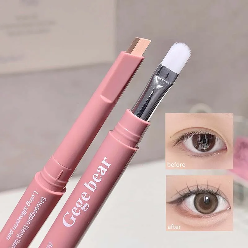 Rosa Weiß Doppel Ton Liegen Seidenraupe Stift Make-Up Lidschatten Erhellen Highlighter Stirn Schatten 2IN1 Eyeliner Mit Wisch Pinsel