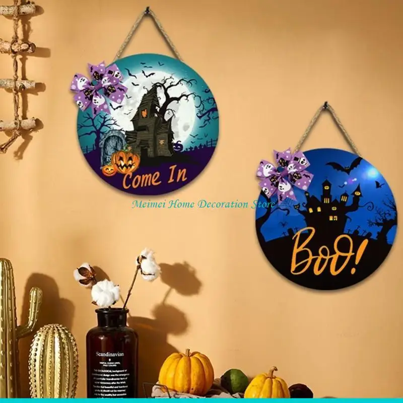علامة H7BF Door Sign Halloween Signing For Home Outdoor Halloween Decorations Round