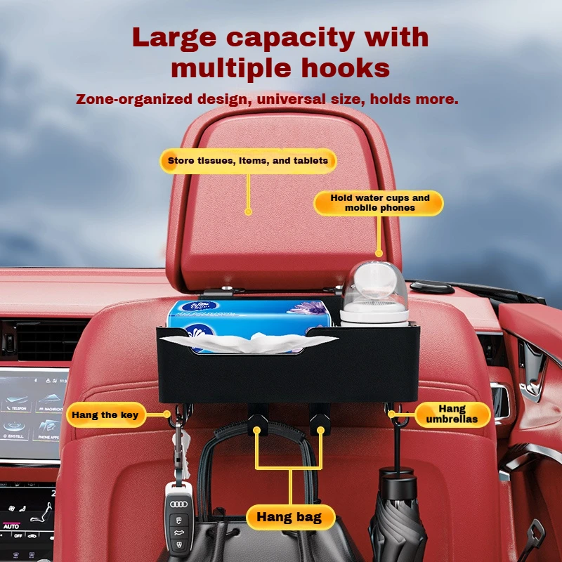 

Auto Backrest Hook Storage Box Offers Versatile Large Space For Hanging Items Storing Water Bottles Tissues Phones And Tablets