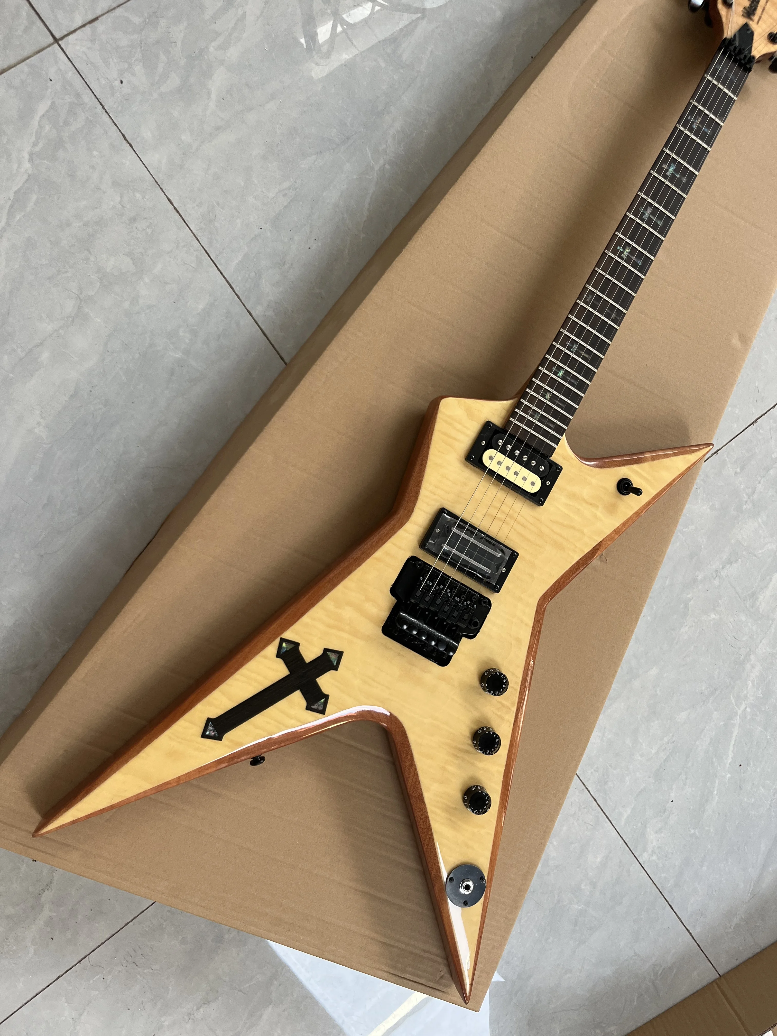 Factory custom Electric Guitar  wash burn natrual color tremolo system crucifix on body