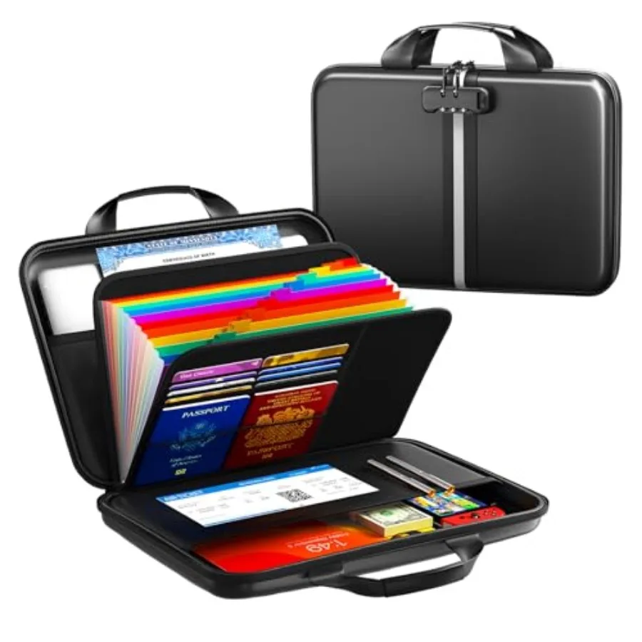 

Fireproof Document Organizer with Lock, Rigid EVA File Box with 13-Pocket Accordion Folder for Important Documents and Tablets