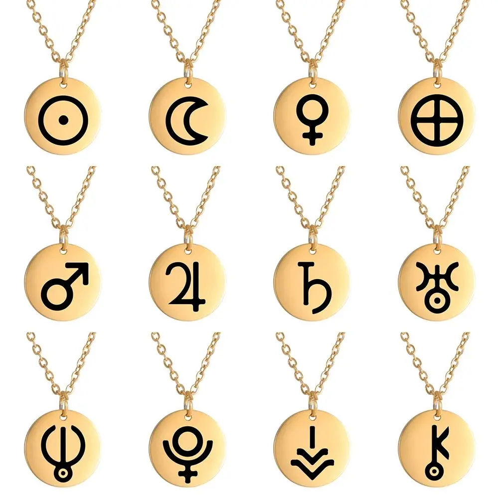 Dawapara Planet Symbol Amulet Small Charm Necklace Jupiter Saturn Pluto Neptune Planetary Alchemical Symbols Stainless Steel