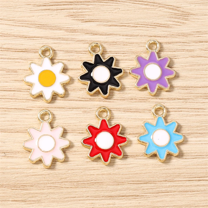 10 Stück niedliche bunte Emaille-Blumenanhänger für die Schmuckherstellung, Tropfenohrringe, Halsketten, Armbänder, DIY-Bastelzubehör – Detail 2