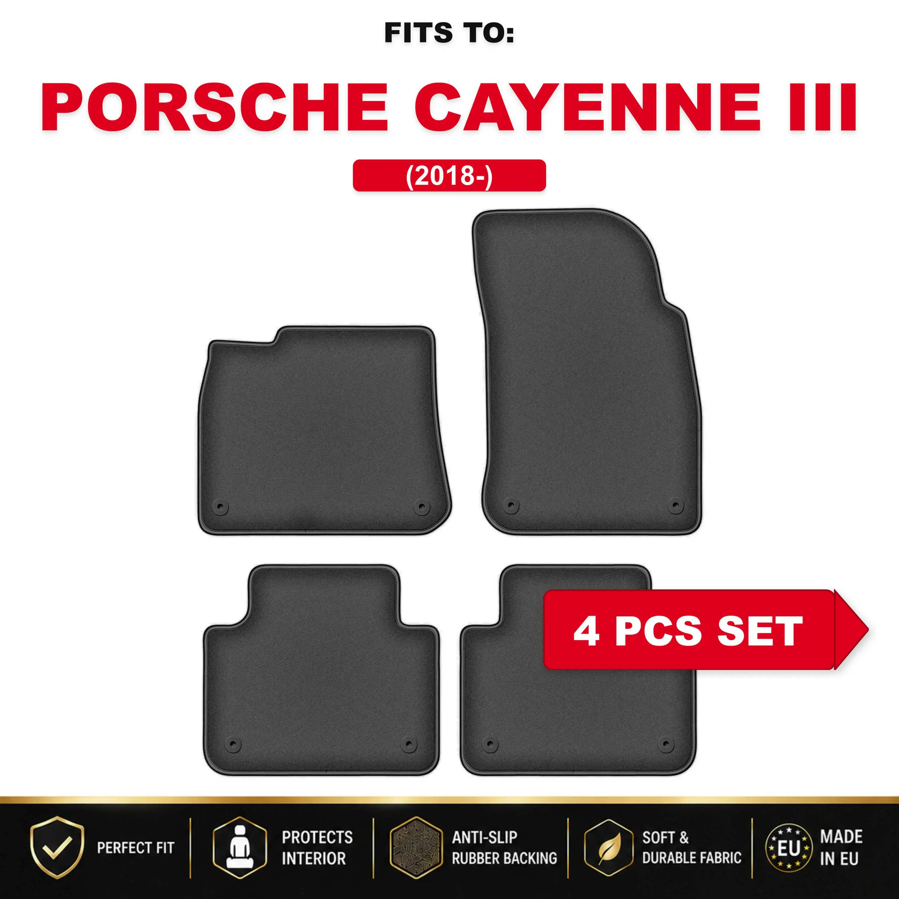 PREMIUM velours automatten voor: Porsche Cayenne III 2018- SUV automatten set