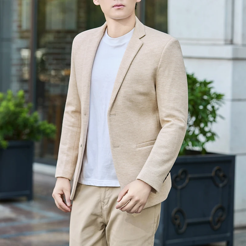 

High-quality solid color men's woolen suit, fashionable, cool and casual Korean-style suit jacket for travel and shopping
