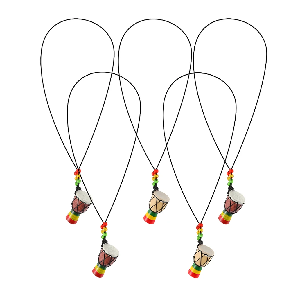 

5Pcs H Drum Necklace Gifts Mini African Decorative Tambourine Pendant Sheepskin Craft Travel Jewelry Accessories