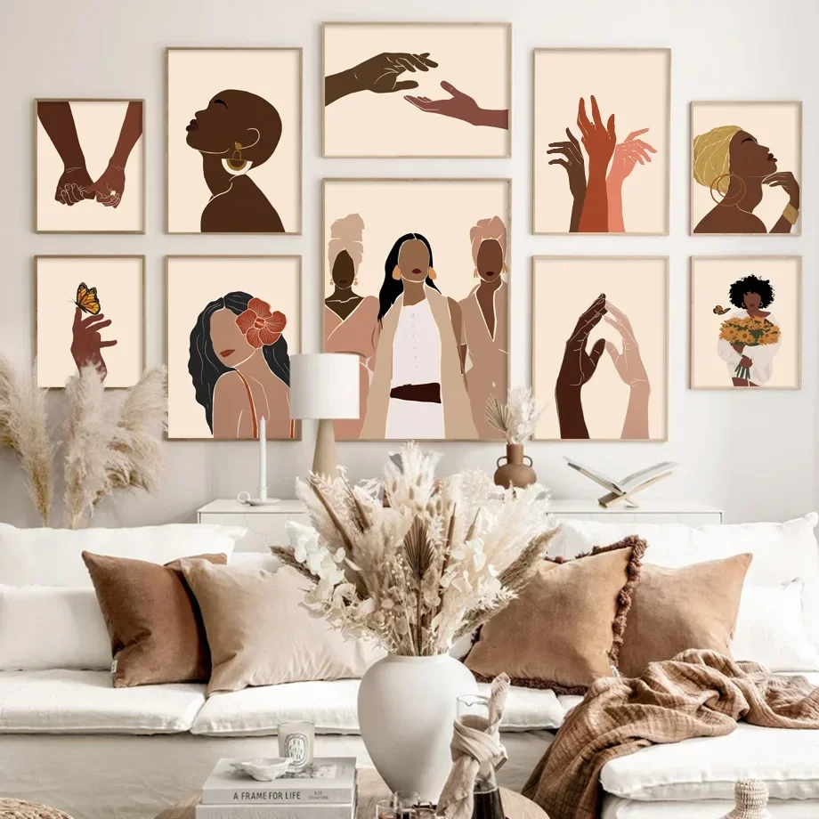 Abstract Black Girl Illustration African Wall Canvas Painting, Nordic Posters and Prints, Wall Picture for Living Room Decor