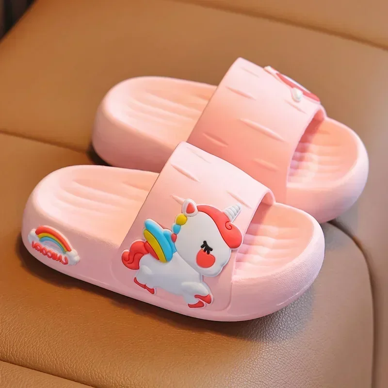 

Summer Kids Home Shoes Flip Flops Baby Girls Slippers for Children Cartoon Unicorn Bathroom Antislip Thick Sole Slides 2-8 Years