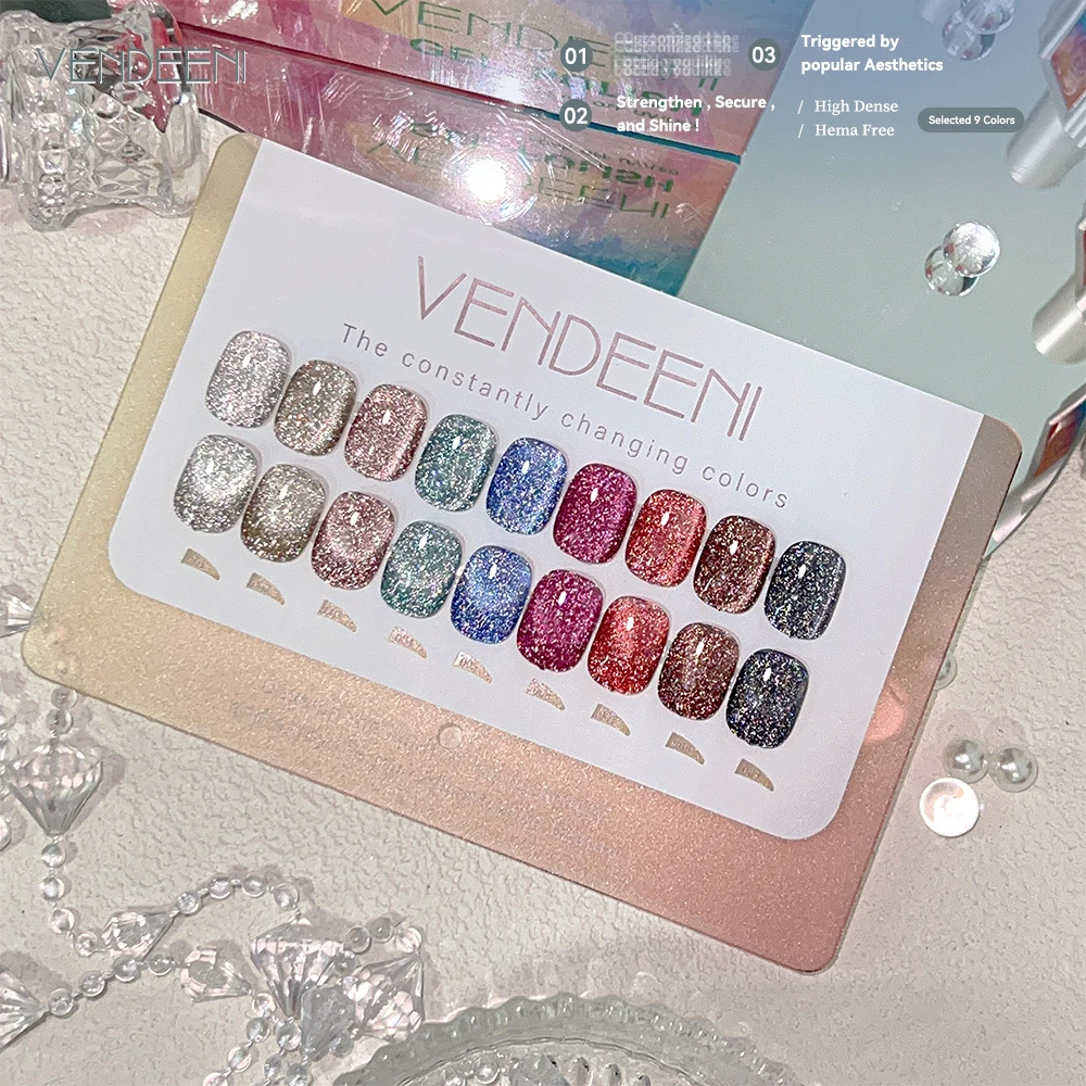 Vendeeni 9 Farben Laser Broken Diamond Cat Eye Gel Nagellack Magnetischer UV LED Soak-Off Gel Lack Glitzer Nagelkunst Gel Nagellack – Detail 2
