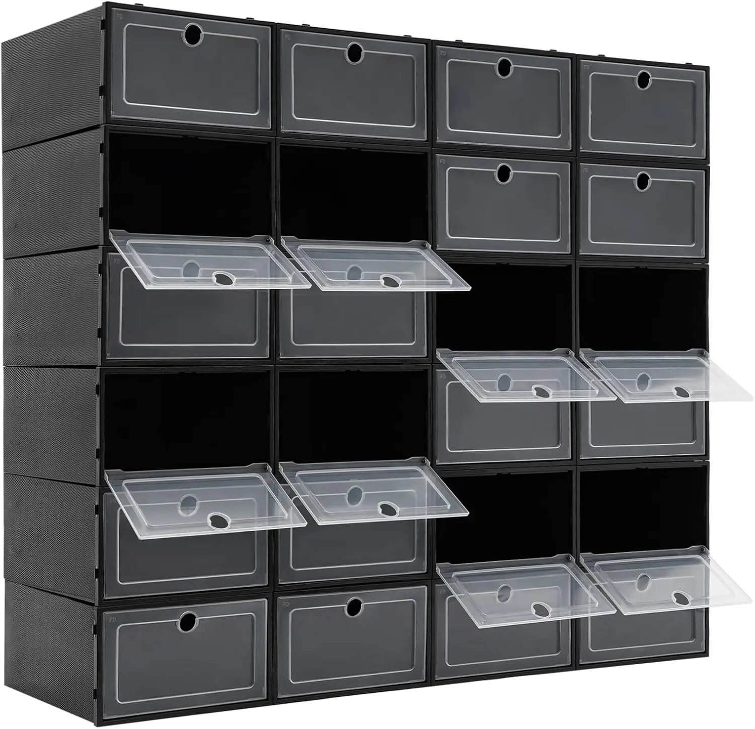 

Shoe Boxes, Pack of 24, Stackable Shoe Boxes, Foldable Shoe Storage, Transparent Shoe Organiser, Storage Box 33 x 23 x 14 cm