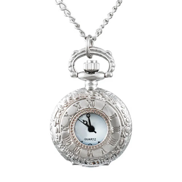 Vintage Small Quartz Pocket Watch for Men Women Bronze Roman Numerals Case Fob Chain Pendant Necklace Clock for Collection Gift