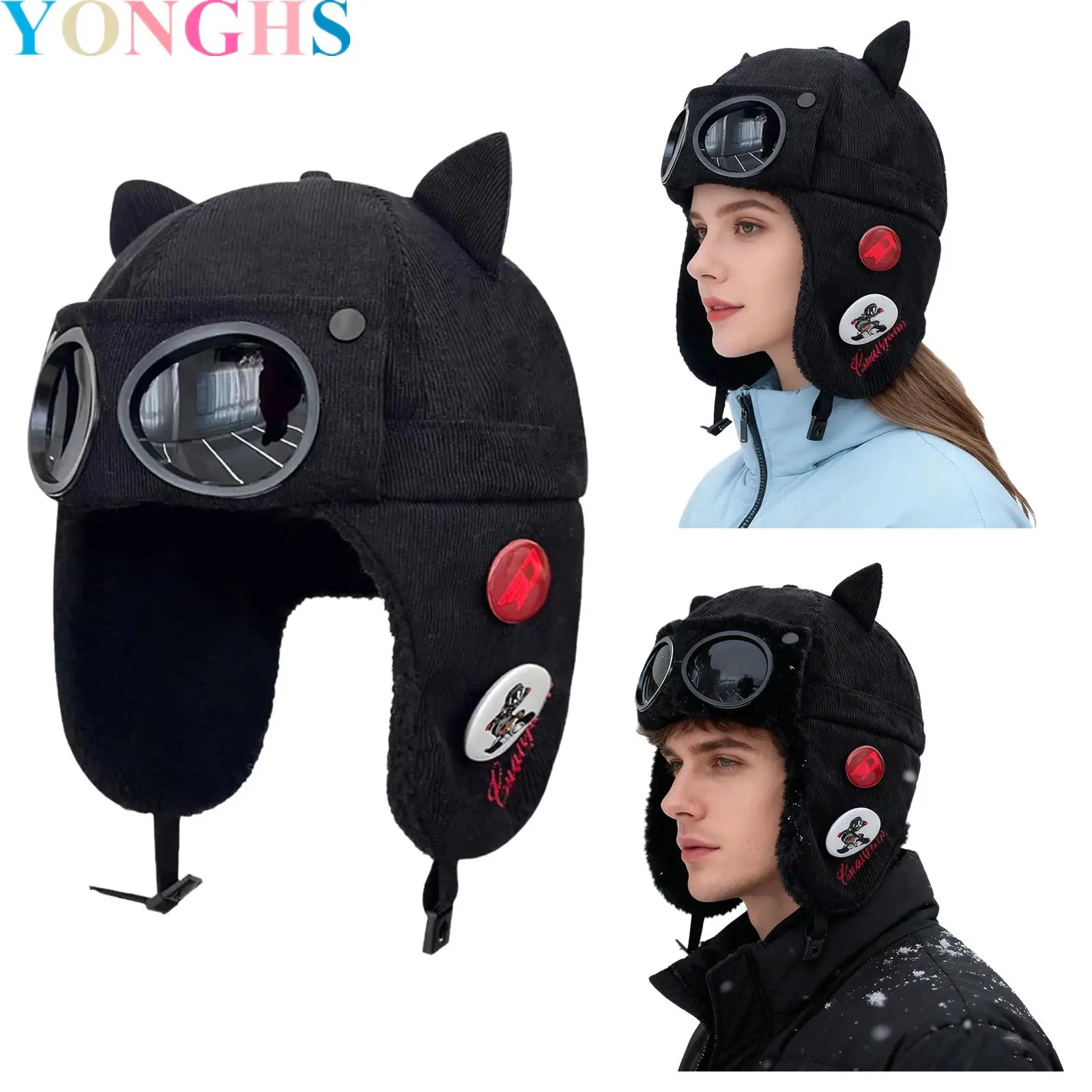 

Men Women Vintage Cat Ear Goggles Aviator Hat Costume Accessories Thicken Warm Ear Flaps Ear Flaps Pilot Cap