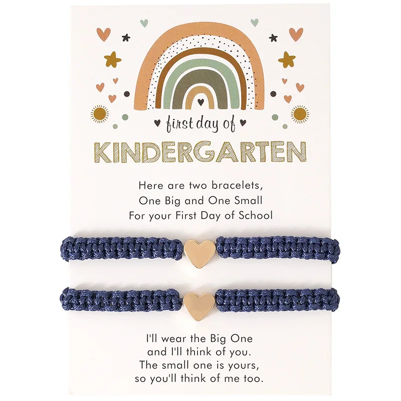 First Day of Kindergarten Bracelets For Mom and Daughter,Back to School Bracelet Pre-K Matching Heart Wish Adjustable Bracelet view 4