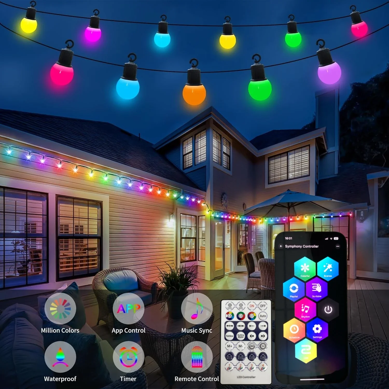 Luz de Color de ensueño con control remoto bluetooth USB, guirnalda de fiesta de cumpleaños de Navidad, decoración de hadas para el hogar