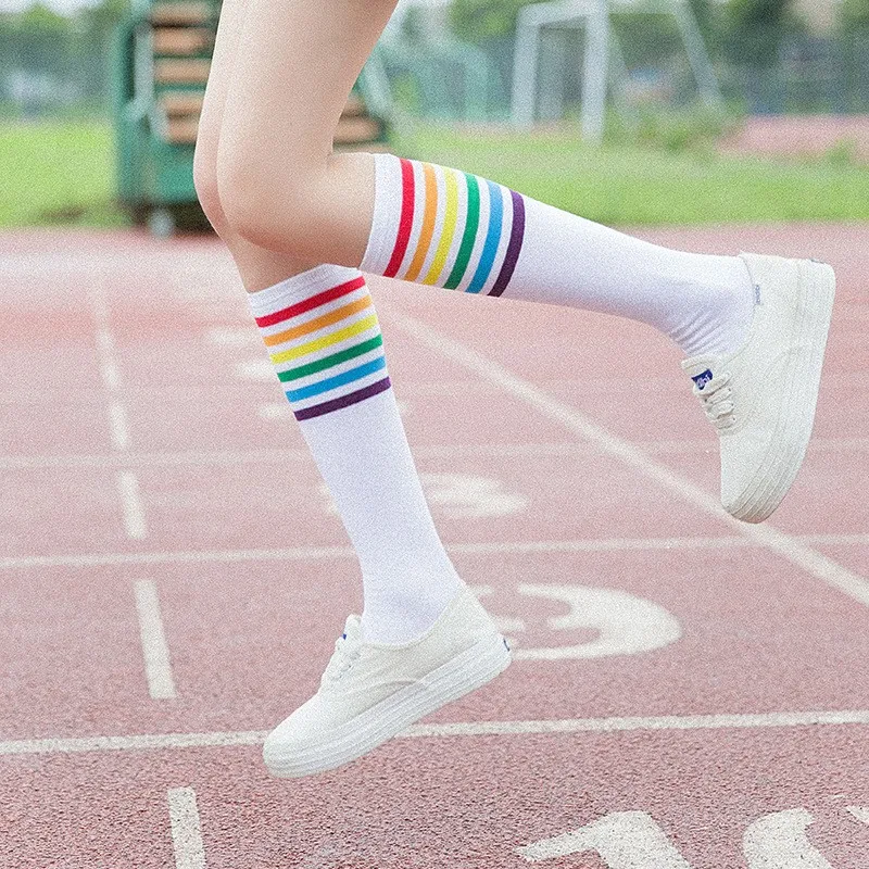 Autumn Winter Cotton Colorful Leg Stocking Personalized Rainbow Primer Tube Mid-calf Length 2Pair/lot