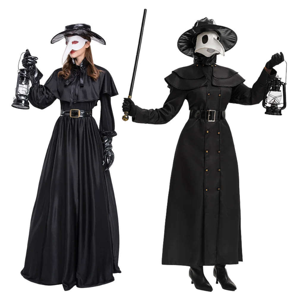 Pestdoktor Cosplay Kostüm-Set Halloween-Kostüm Mittelalterliches Punk-Vogelmenschen-Maskerade-Party-Outfit für Damen