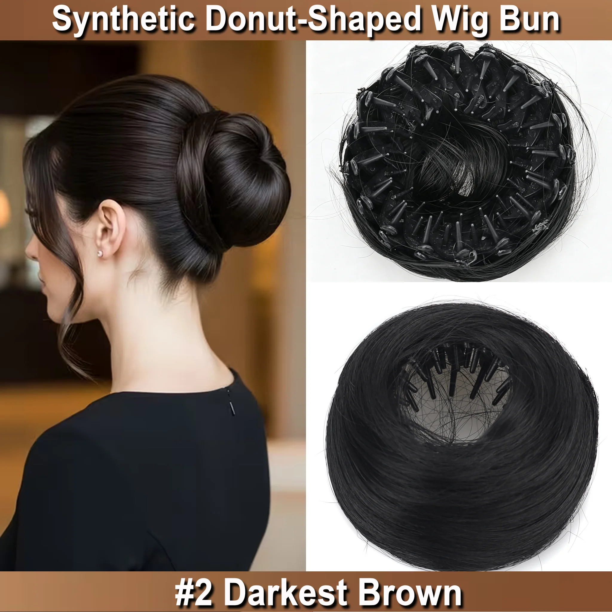 Moño sintético con forma de donut, moño de pelo liso de alta elasticidad, aumenta el volumen del cabello, fácil de usar, adecuado para uso diario