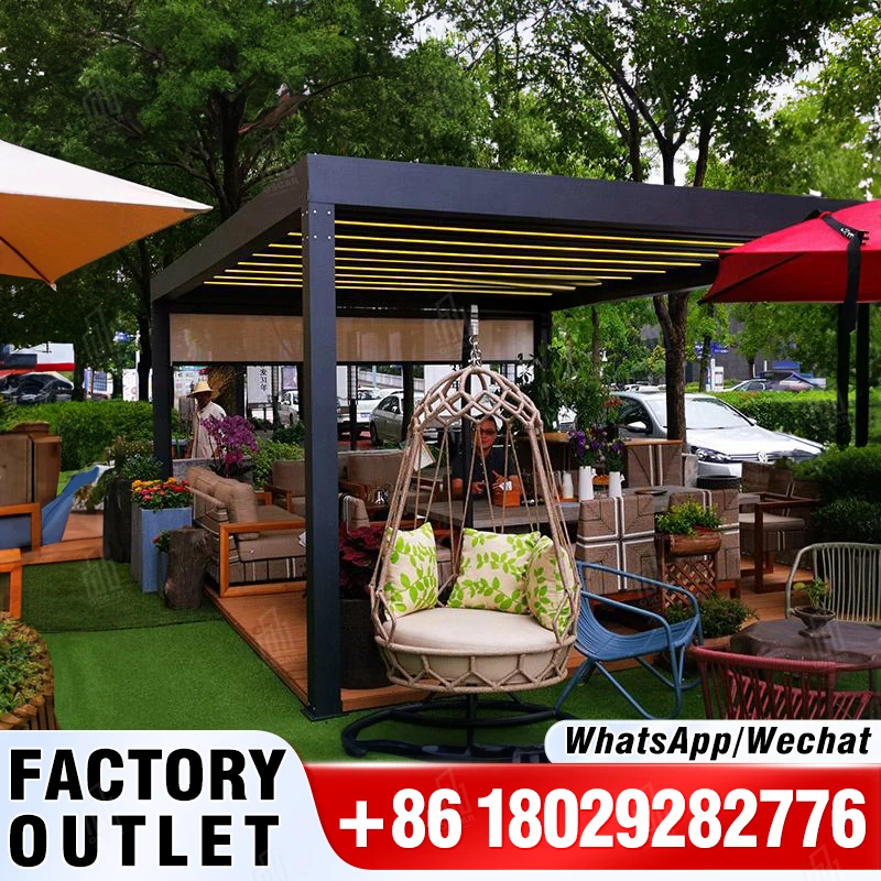 Aluminum Waterproof Louver Gazebo Outdoor Bioclimatic Awning Louvre System Roof Pergola