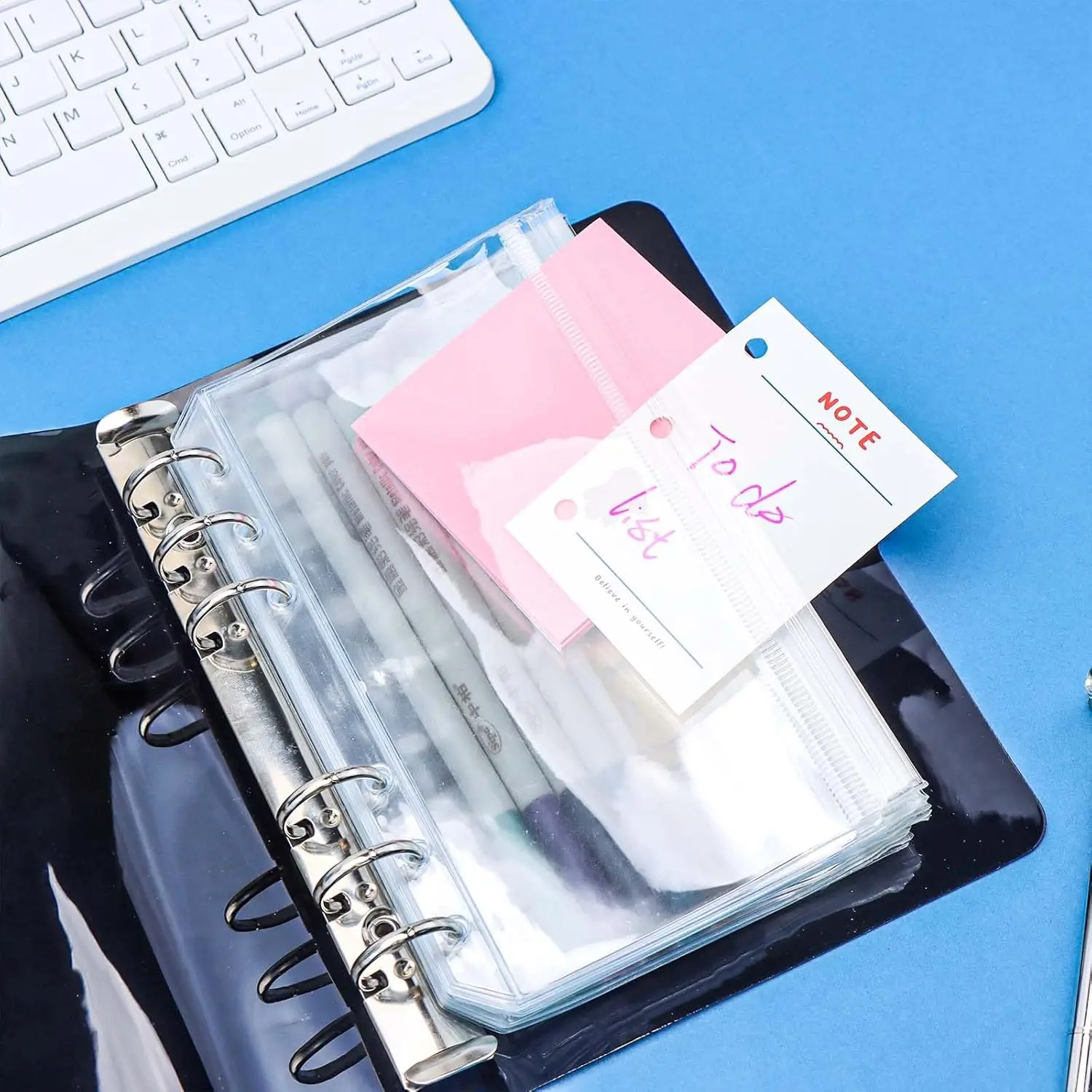 12pcs A5 A6 A7 dual use Binder Pockets,Transparent Zipper Folders and Side open Folders, ﻿6 Holes Waterproof PVC Cash Envelope