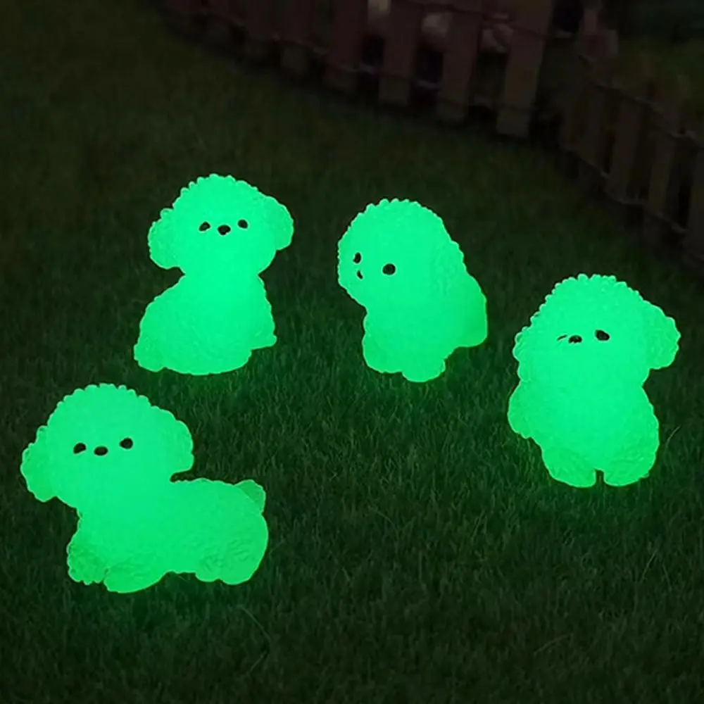 Cartoon Noctilucent Dog Figurines Realistic Funny Mini Luminous Poodle Dog Figurines Resin Handmade Micro Landscape Decoration