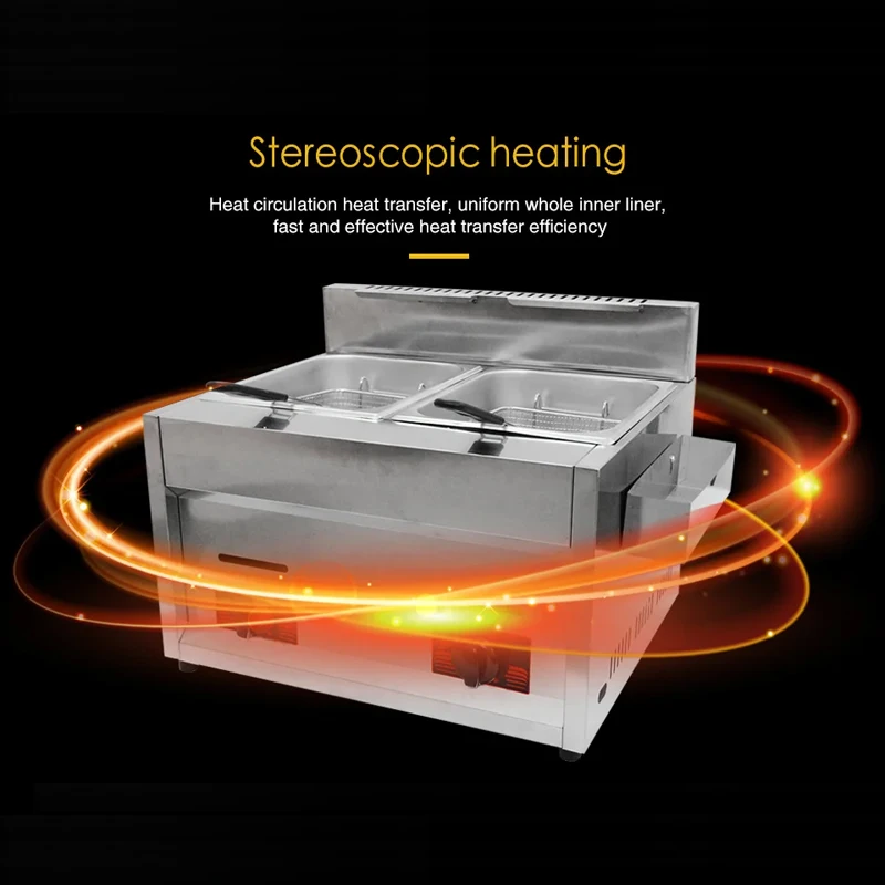 Friteuse à Gaz Commerciale en Acier Inoxydable, Friteuse à Double Intervalles pour Frites