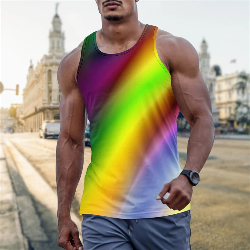 New Rainbow Paint Splatter 3D Printed Graffiti Men\'s Tank Tops Men Hip Hop Casual O-Neck Vest Streetwear Oversized Tops Tees