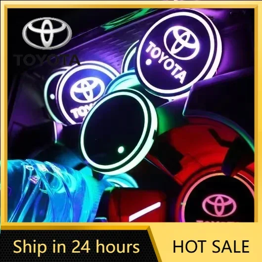 2-個の自動車内装-led-発光ウォーターコースター-トヨタバッジ-カローラ-カムリ-rav4-プリウス-セナマット用。-充電ケーブル付き。-c