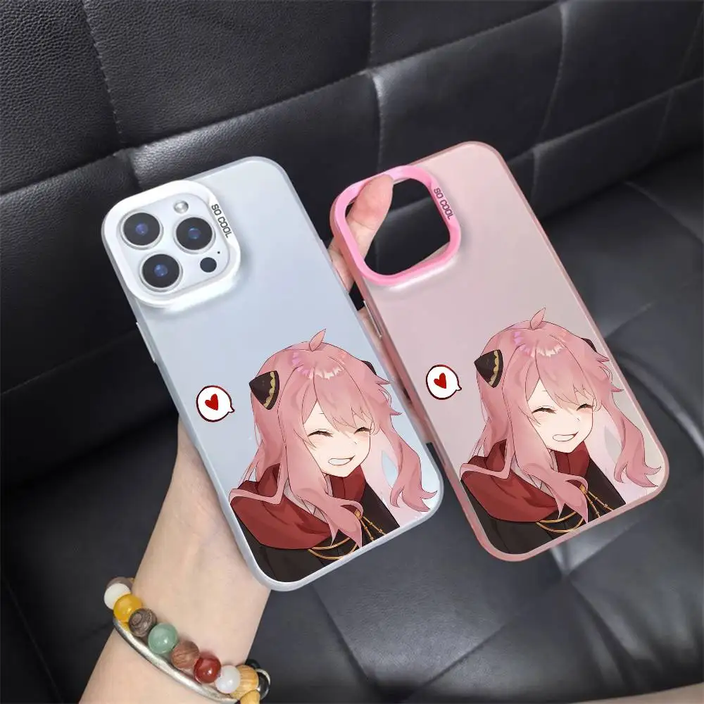 1 funda de teléfono Spy X Family Anya láser IMD Color carcasa plateada para IPhone 17 16 15 14 13 12 11 Air Pro Max Plus