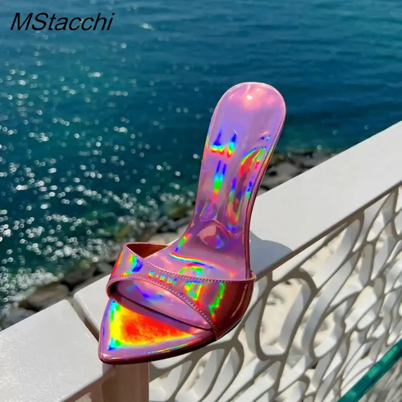 Laser Dazzling Color Sandals For Women Slippers Summer Star Style Very High Heel Shoes Peep Toe Ladies Stiletto Sandals 2026