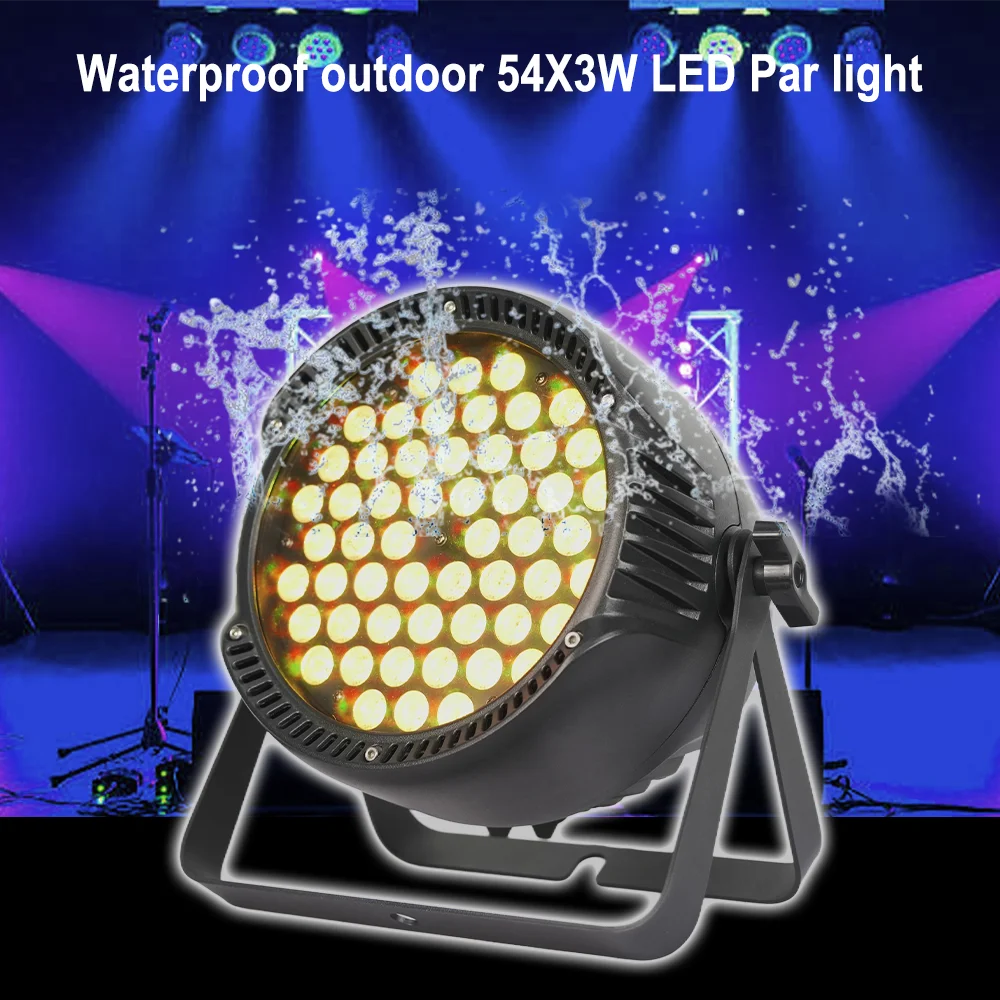 

54X3W RGB светодиодный светильник номинальной мощности, водонепроницаемый, для использования на открытом воздухе, стробоскопический эффект DMX512 для DJ, дискотеки, вечеринки, свадьбы, праздника, бара, клуба
