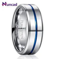 NUNCAD 8MM Width Tungsten Carbide Ring 2.3MM Thick Steel Color Full Polished Blue Groove with Angled Men's Ring T185R