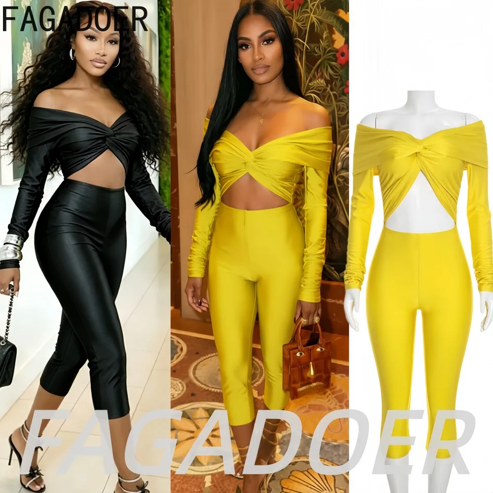 FAGADOER Y2K Fashion Off Shoulder One Piece Rompers Hot Girl Sexy Twisted Ruched Hollow Out Bodycon Jumpsuits Streetwear 2026