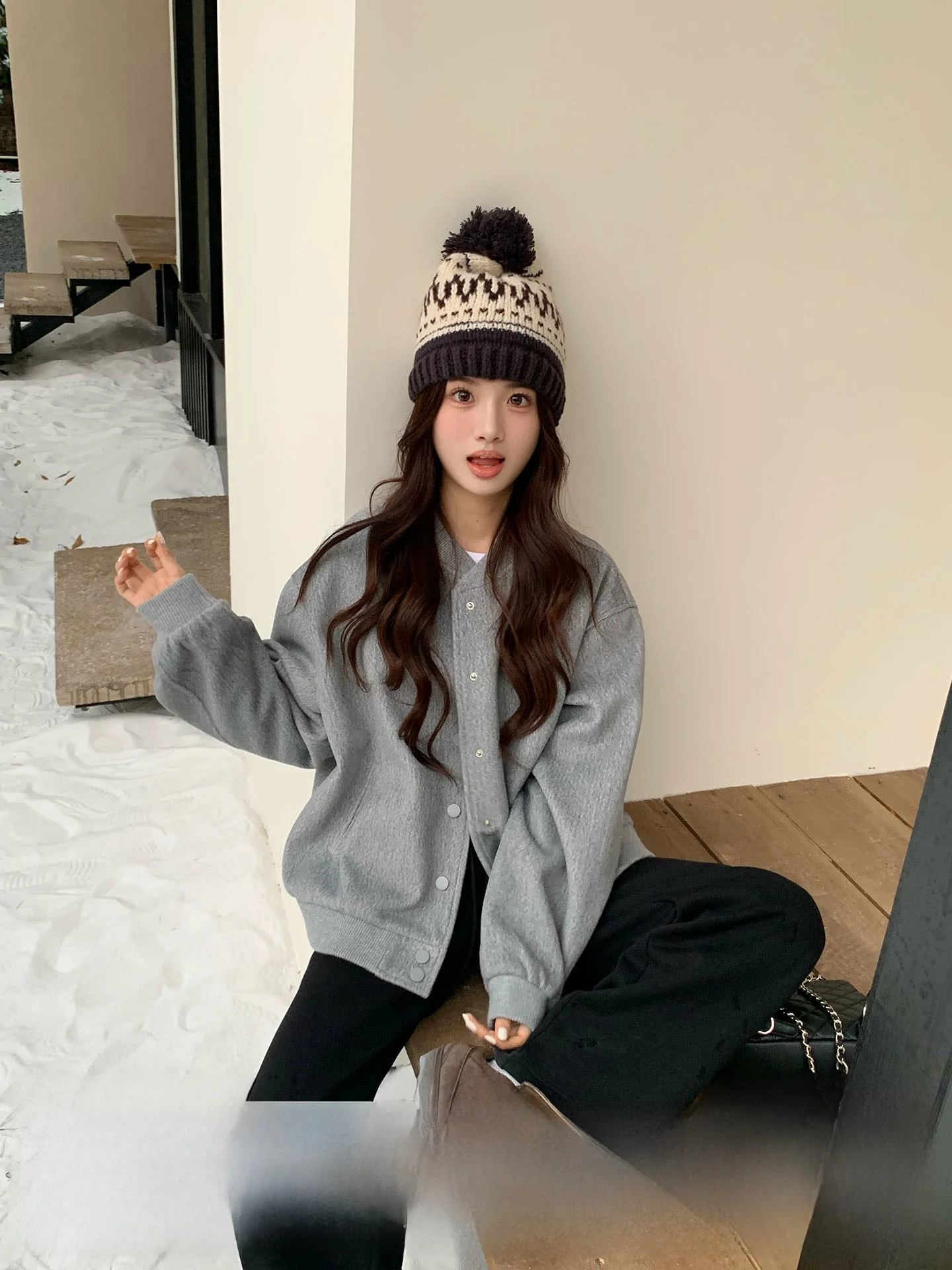 

Women's Retro Cotton Baseball Jaet Warm Simple Matching Outerwear Casual Loose Sle Long Sve Zipper Closure Polyester