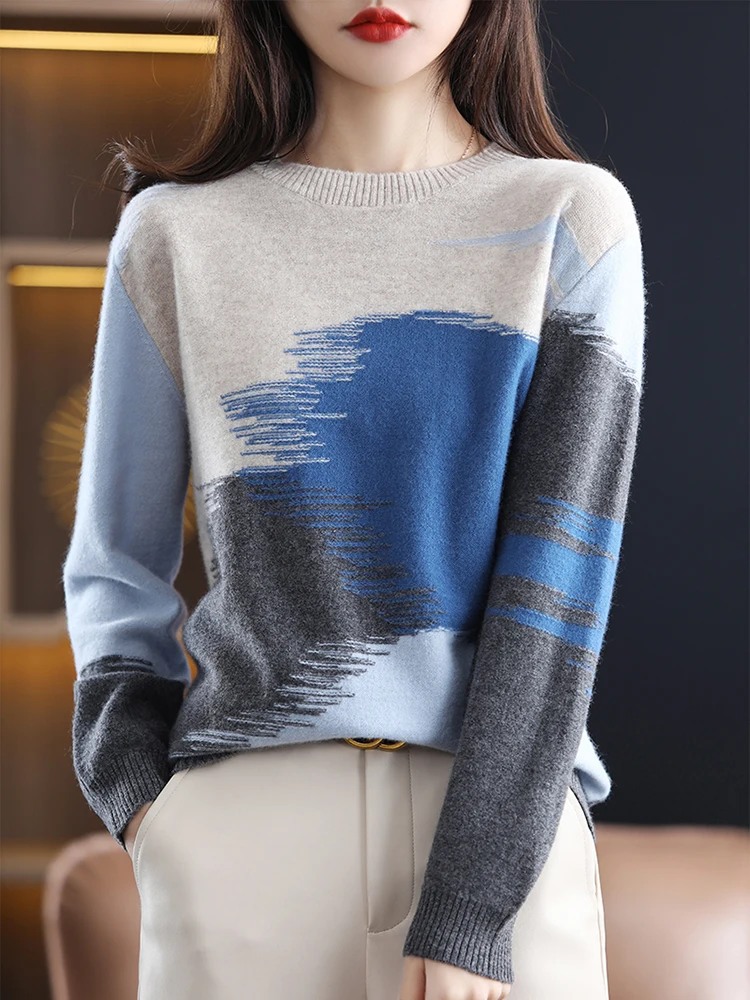 

Autumn Winter Women Cashmere Sweaters Tie Dye O-neck Knitwear Fashion Long Sleeve Loose Sweaters Female Casual Korean New Tops