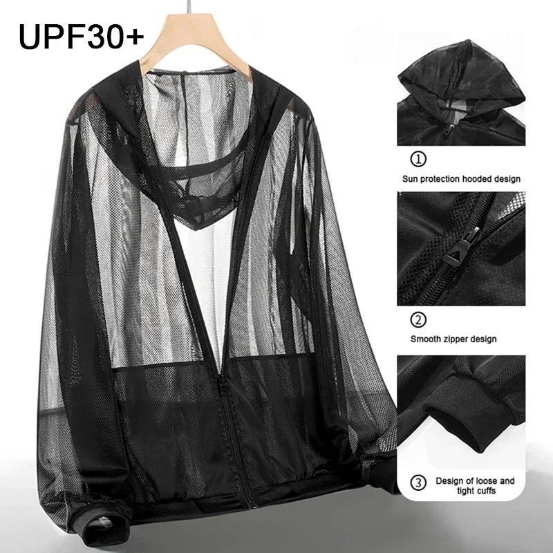 Outdoor Anti-ultraviolet Skin Coat Summer Men's Sun Protection Clothing Lightweight Breathable Ice Silk Hooded Quick Dry Jacket