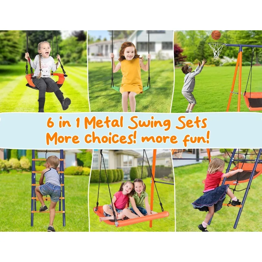 Schaukelsets für den Hinterhof, 6-in-1-Schaukelset für den Außenbereich, für 312, 700 lbs, robustes Metall-Kleinkind-Spielset, Schaukelset für Spielplatz mit