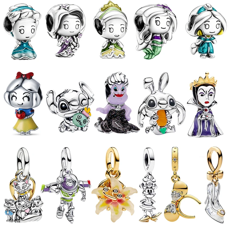 Potdemiel Disney 925 Sterling Silver Princess Stitch Minnie Charms Beads Original Bracelet Trinkets Women DIY Jewelry Gifts