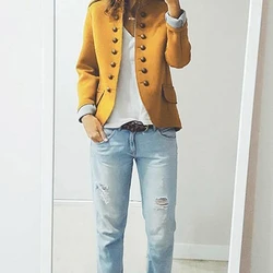 Terno amarelo fino para mulheres, blazer de manga comprida, fivela de linha, casaco solto, padrão vermelho, estilo quente, novo, 2023