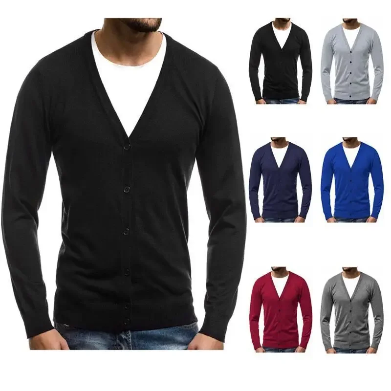 

2023 Autumn/Winter New Men's Solid Color Fashion Casual Cardigan Knitted Cardigan Fashion Casual Knit