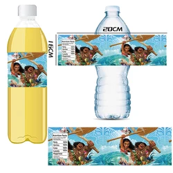 Moana Theme Cartoon Bottle Sticker Labels, Juice Bottle Stickers, Decorações de festa à prova d'água, Kid's Birthday Supplies